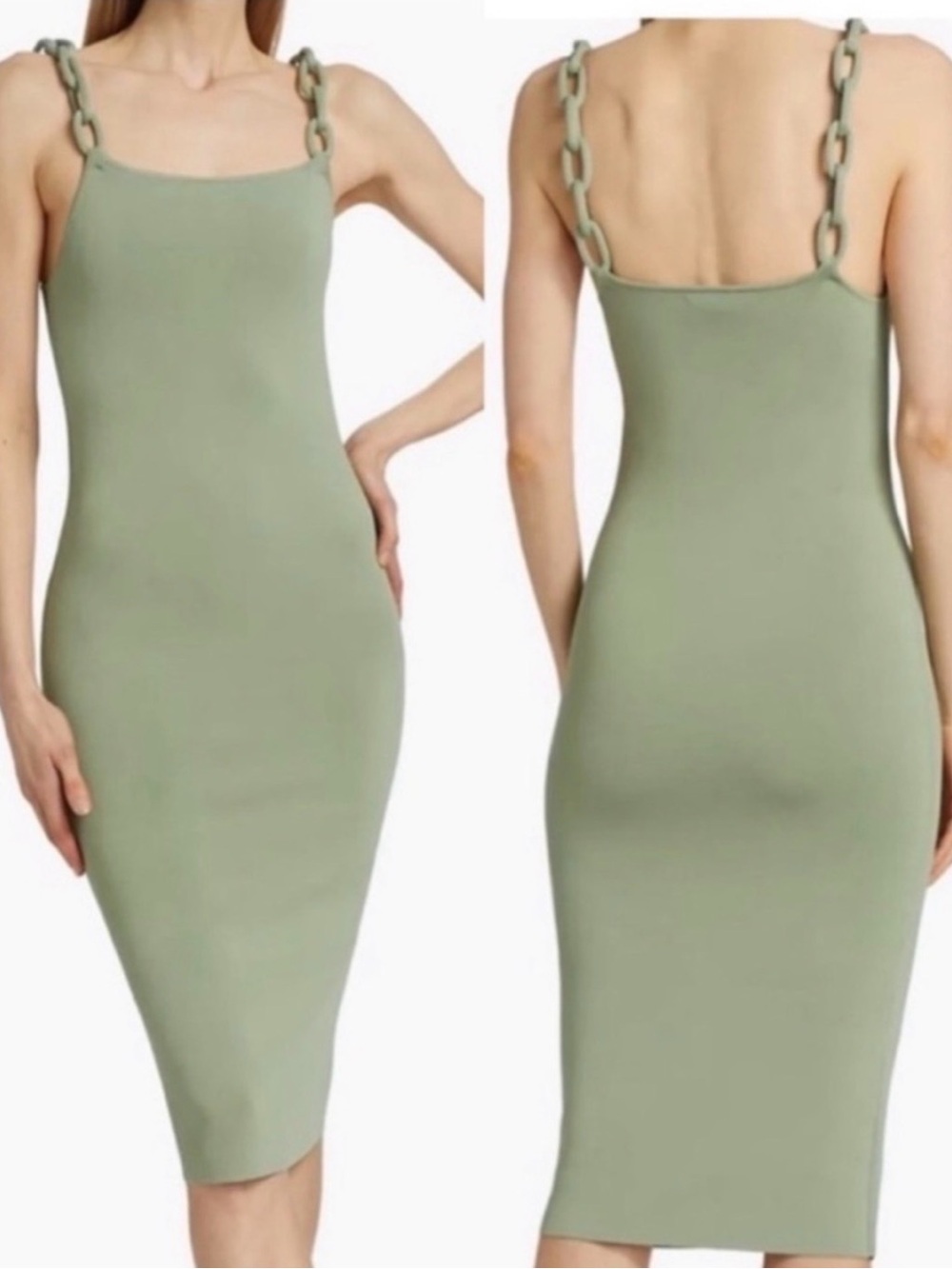 Alice + Olivia Sage Green Midi Dress with Chain-Link Straps